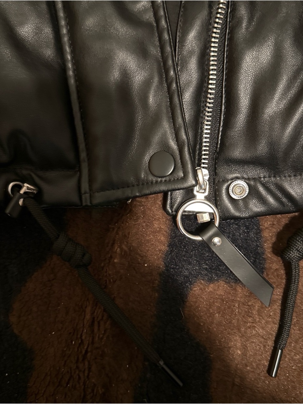 Love Tree Black Faux Leather Puffer Jacket with Ruched Pocket Detail - Picture 5 of 5